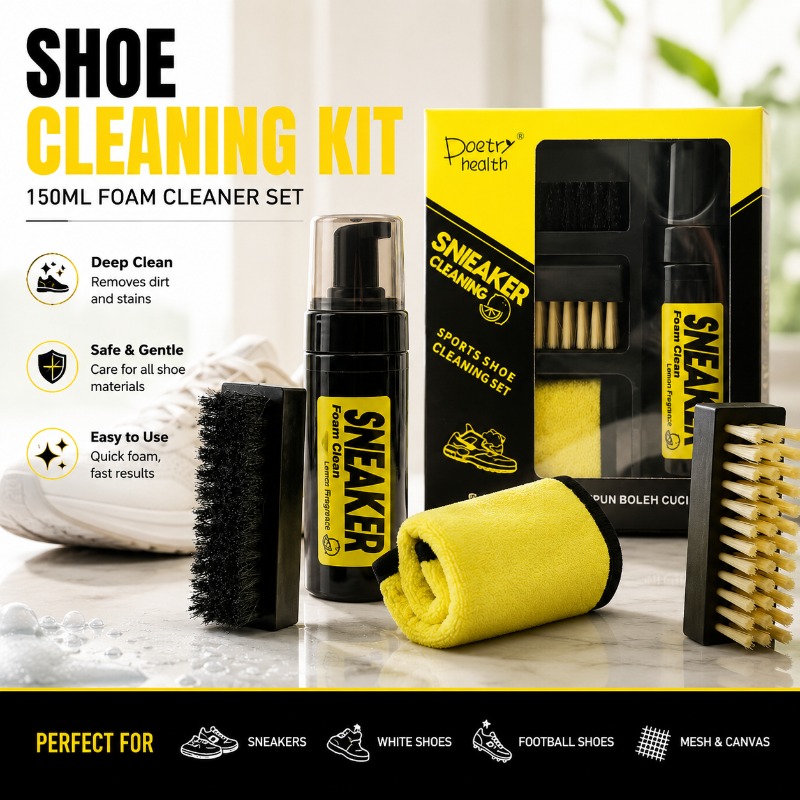 White Sneaker Care Kit - 靴クリーニングキット 150ML フォームクリーナー ドライクリーニングブラシクロスセット スニーカー、白い靴、サッカーシューズ、メッシュキャンバス用