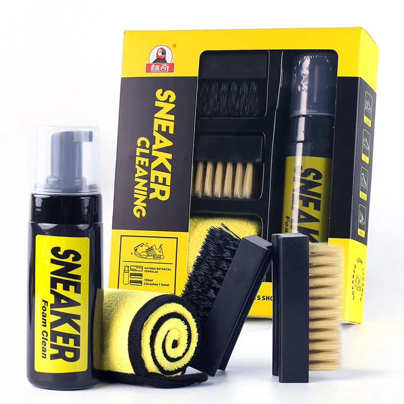 White Sneaker Care Kit - 水なしフォームスニーカークリーナー 150 ミリリットル靴クリーナーフォームドライクリーニングスーツ靴ブラシ靴布白い靴、スエード、ブーツの作業